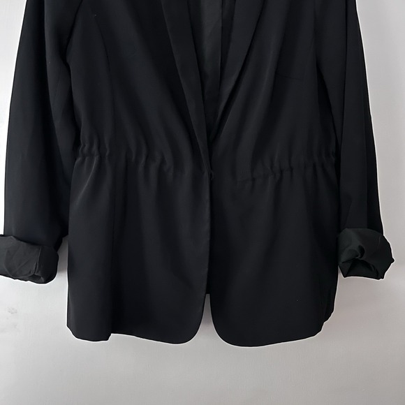 Women's Black Blazer‎ Size L Shawl Collar Single Button Drawstring Waist - Picture 2 of 2